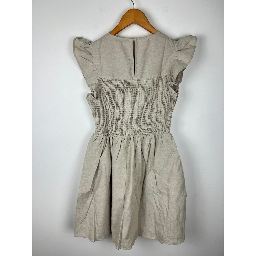 NWT English Factory Smocked Ruffle Sleeve Mini Dress Beige Small NWT BC225D - Picture 3 of 16